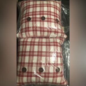 Red white stripe silver thread tweed look 20x20 holiday decor pillows 2 pack new